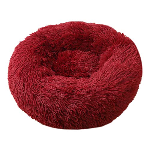 40/60/80/100 cm Welpen-Kissen, rund, super weiches Plüsch-Kissen, tragbar, Tier-Schlafbedarf, Katzen-Winter-Wärmebett, 60 cm, Rot von N-X