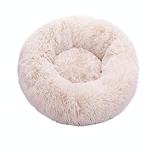 Rundes Katzenbett Haus aus weichem Plüsch, bestes Haustierbett für Hundekorb, Haustierbedarf, Kissen, Katzenbett, Katzenkissen, Tierschlafsofa, 50 cm, beige von N-X