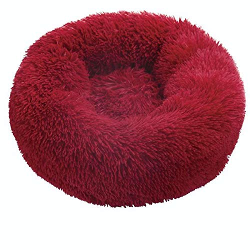 Rundes Katzenbett Haus aus weichem Plüsch, bestes Haustierbett für Hundekorb, Haustierbedarf, Kissen, Katzenbett, Katzenkissen, Tierschlafsofa, 80 cm, Rot von N-X