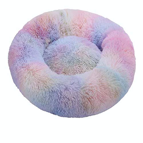 Rundes Katzenbett aus weichem Plüsch, Haustierbett, Hundekorb, Haustierbedarf, Kissen, Katzenbett, Katzenkissen, Tierschlafsofa, 40 cm, bunt von N-X