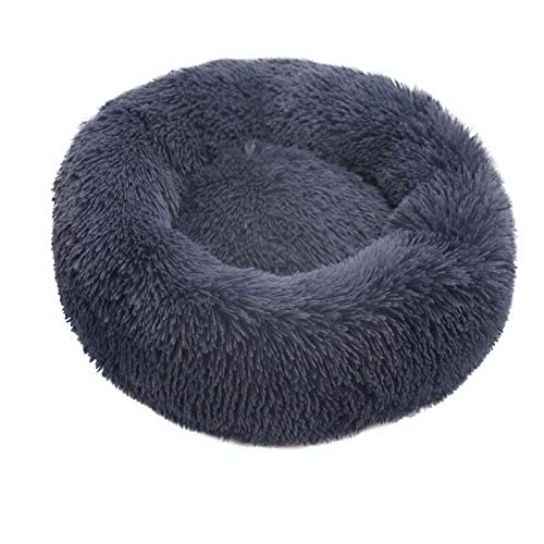 Rundes Katzenbett aus weichem Plüsch, Haustierbett, Hundekorb, Haustierbedarf, Kissen, Katzenbett, Katzenkissen, Tierschlafsofa, 40 cm, grau von N-X