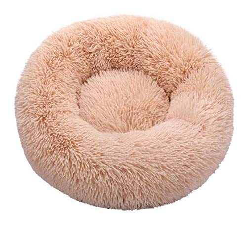 Rundes Katzenbett aus weichem Plüsch, bestes Haustierbett, Hundekorb, Haustierbedarf, Kissen, Katzenbett, Katzenkissen, Tierschlafsofa, 40 cm, Beigeyellow von N-X