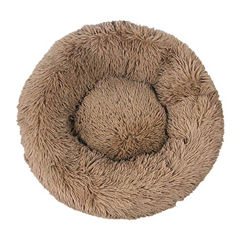 Superweiches Haustierbett für den Winter, warmes Hundebett, Hundehütte, rund, Katze, Plüsch, Kissen, tragbar, 60 cm, Kaffeebraun von N-X