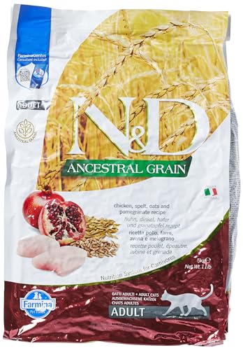 Farmina N&D ANCESTRAL Grain Adult Pellets Katzenfutter (Trockenfutter, mit Vitaminen und natürlichen Antioxidantien, ohne Mais, Zutaten: Huhn, Dinkel, Hafer und Granatapfel, Portionsgröße: 5 kg) von N&D(ナチュラル&デリシャス)