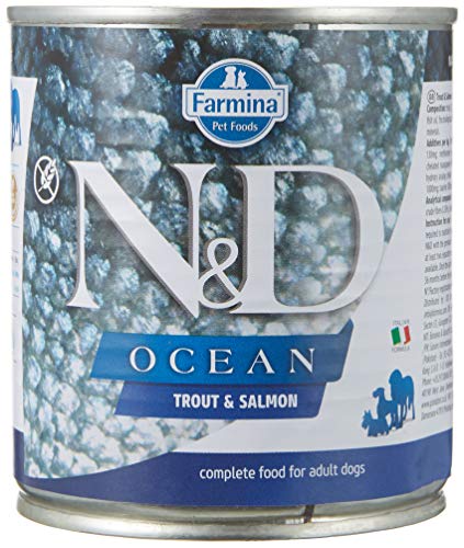 Farmina N&D Ocean Pastete Hundefutter (Nassfutter, mit hochwertigen Vitaminen und natürliche Antioxidantien, ohne Mais, Zutaten: Forelle und Lachs, Portionsgröße: 285 g) von N&D(ナチュラル&デリシャス)