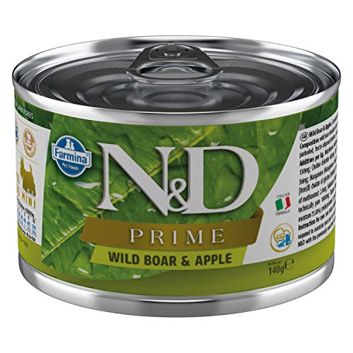 Farmina N&D Prime Mini Pastete Hundefutter (Nassfutter, mit hochwertigen Vitaminen und natürliche Antioxidantien, ohne Mais, Zutaten: Wildschwein und Apfel, Portionsgröße: 140 g) von N&D(ナチュラル&デリシャス)