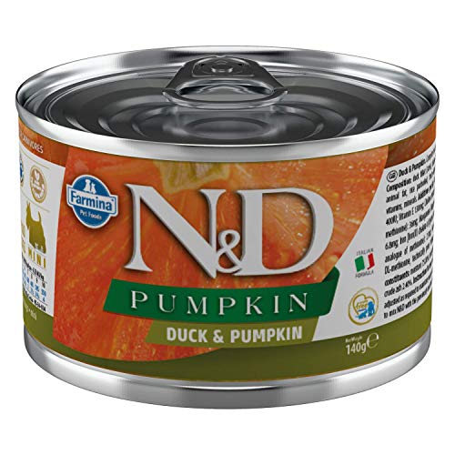 Farmina N&D Pumpkin Mini Pastete Hundefutter (Nassfutter, mit hochwertigen Vitaminen und natürliche Antioxidantien, ohne Mais, Zutaten: Ente und Kürbis, Portionsgröße: 140 g) von Farmina Natural & Delicious