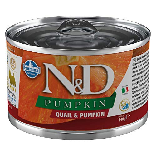 Farmina N&D Pumpkin Mini Pastete Hundefutter (Nassfutter, mit hochwertigen Vitaminen und natürliche Antioxidantien, ohne Mais, Zutaten: Wachtel und Kürbis, Portionsgröße: 140 g) von Farmina Natural & Delicious