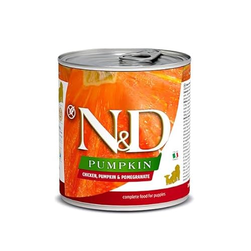 Farmina N&D Pumpkin Puppy Pastete Hundefutter (Nassfutter, mit hochwertigen Vitaminen und natürliche Antioxidantien, ohne Mais, Zutaten: Huhn und Granatapfel, Portionsgröße: 285 g) von N&D(ナチュラル&デリシャス)