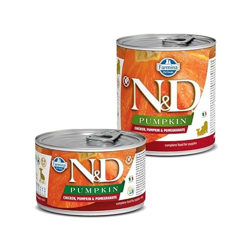 Farmina N&D Pumpkin Puppy Mini Pastete Hundefutter (Nassfutter, mit hochwertigen Vitaminen und natürliche Antioxidantien, ohne Mais, Zutaten: Huhn und Granatapfel, Portionsgröße: 140 g) von Farmina Natural & Delicious