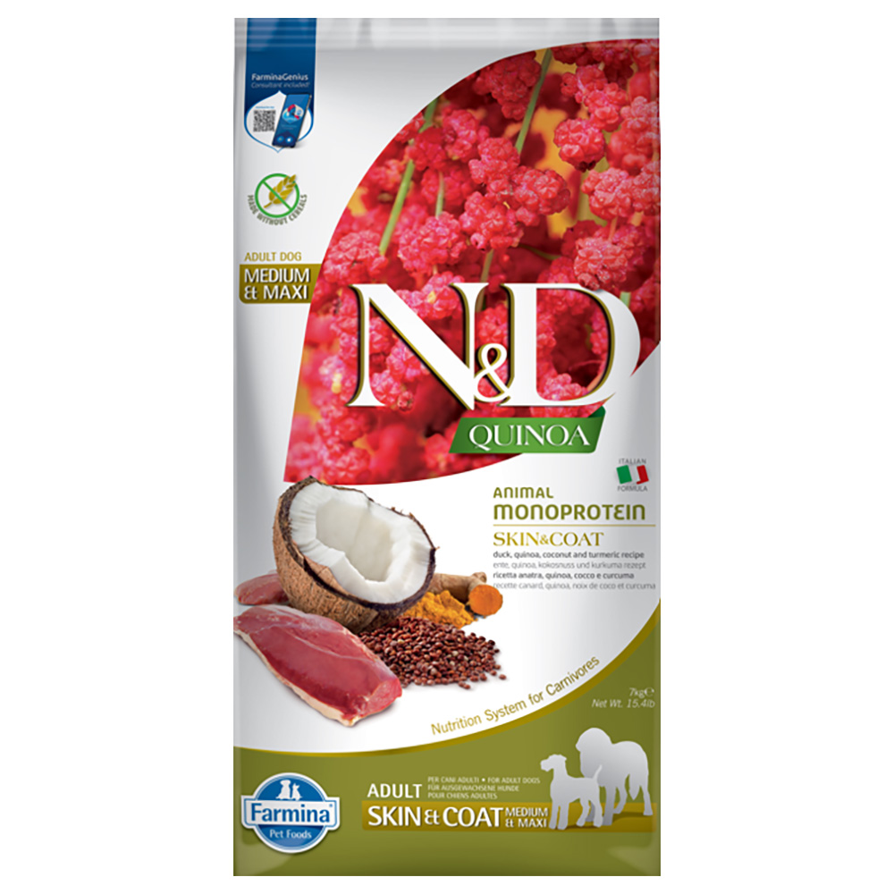 Farmina N&D Quinoa Skin & Coat Medium/Maxi Ente, Kokosnuss & Kurkuma - 7 kg von N&D Quinoa Dog