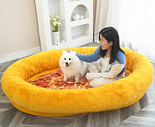 Riesiges Hundebett für Menschen mit passender Decke, 75x55 XXXXXXL Hundebett für Sie und Ihr Haustier, Gigantisches Futon mit Schaumstofffüllung und abnehmbarer Abdeckung, Gelb von N&V