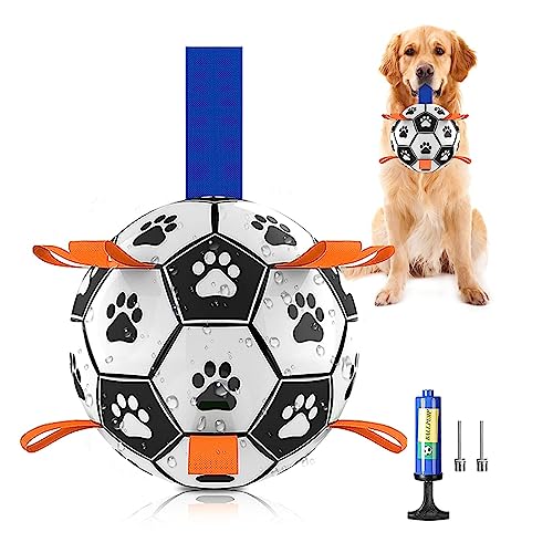 Hunde-Fußballspielzeug, interaktiver Hundeball mit Haltegriffen, inklusive Luftpumpe, langlebig für kleine und mittelgroße Hunde, für drinnen und draußen, Wasserspiel (15,2 cm), Orange & Blau von NA-1