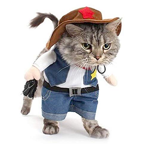 NACOCO Cowboy-Kostüm mit Hut, Hundekleidung, Halloween-Kostüme für Katzen und kleine Hunde, Größe M, Blau von NACOCO
