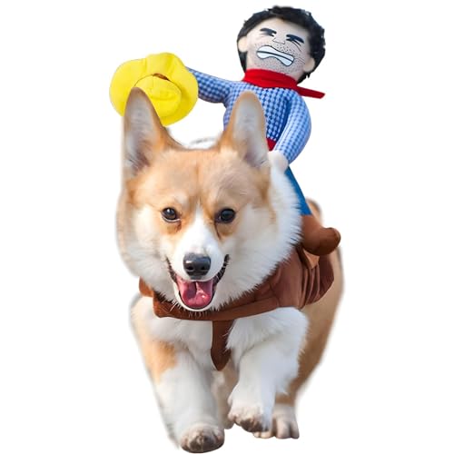 NACOCO Cowboy Rider Hund Kostüm für Hunde Kleidung Ritter Stil mit Puppe und Hut für Halloween Tag Haustier Kostüm (M) von NACOCO