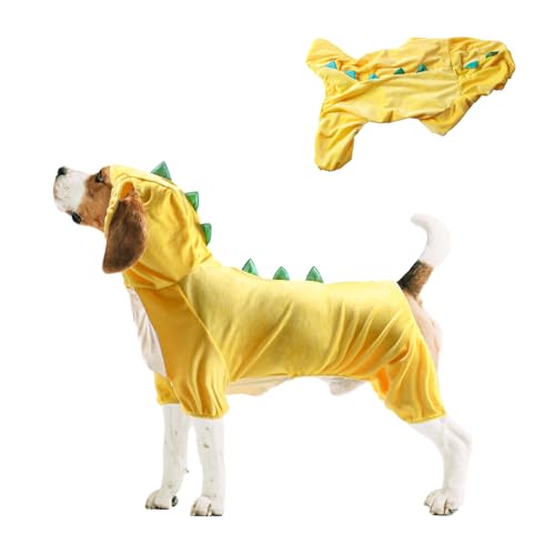 NACOCO Halloween-Dinosaurier-Kostüm für Hunde, Haustierkleidung, Kapuzenpullover, Gelb für mittelgroße und große Hunde (Gelb, L) von NACOCO