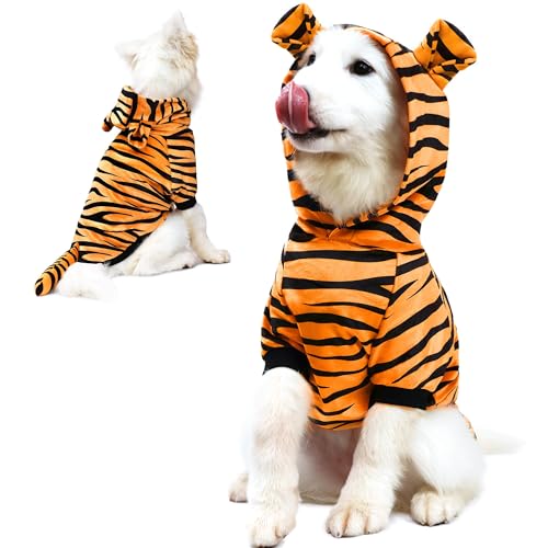 NACOCO Halloween Hund Tiger Kostüm Haustier Cosplay Kleidung Katze Mantel Hoodie Outfits Warme Winterbekleidung für Hund Kleine und Mittlere Katze (S) von NACOCO