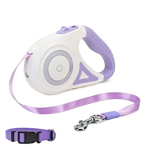 Hundeleine zum Trainieren Einziehbare Hundeleine für Hunde und Katzen mit Taschenlampe Automatische Nylon-Hundeführleine Hundeleine(Purple 5m,S Collar) von NADCFN