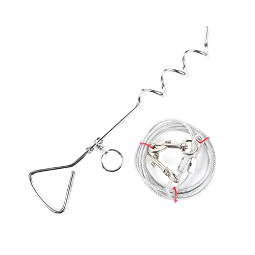 Hundeleine zum Trainieren Fester Metallpflock für Hunde, für Camping, Garten, gemahlener Stahldraht, Hundeleinen, Leinen-Set Hundeleine(White,with 10M Leash) von NADCFN