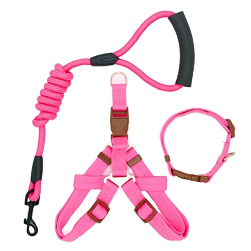 Hundeleine zum Trainieren Hundeleine Nylon Haustierleine für Hund & Lauf- oder Trainingshalsband und -Geschirr für Katzen Hundeleine(Collar Harness PINK,L 42-60cm) von NADCFN