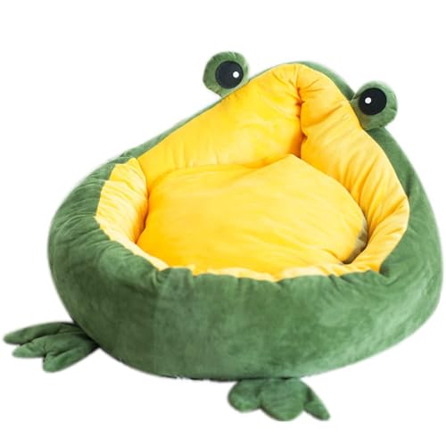 NADCFN Katzenbett Haustier-Hundebett für große große kleine Hunde-Katzen-Haus-Nette Form-Kristallsamt-Matten-Sofa-Hundekatzen-Haus Hundematte(Frog Yellow,55cm) von NADCFN