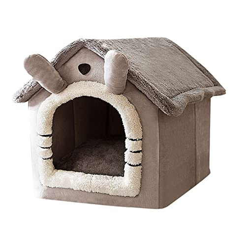 NADCFN Katzenbett Hunde- und Katzenhaus, abnehmbares Kissen, geschlossen, warm, gemütlich, Zwingerzelt, Plüsch-Schlafnestkorb Hundematte(Gray House,L 49x39x46cm) von NADCFN