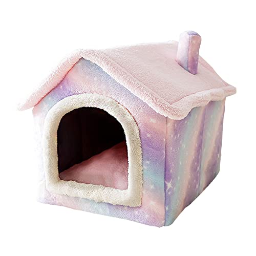 NADCFN Katzenbett Hunde- und Katzenhaus, abnehmbares Kissen, geschlossen, warm, gemütlich, Zwingerzelt, Plüsch-Schlafnestkorb Hundematte(Pink House,S 39x32x34cm) von NADCFN