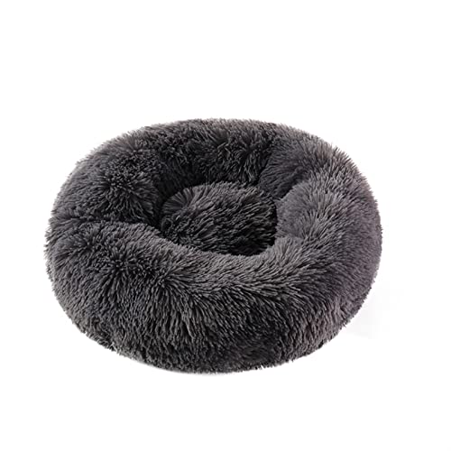 NADCFN Katzenbett Hundebett, Katzenhaus, langes Plüsch-Haustierbett, beruhigende Betten, Haustierkorb, Hundehütte, rundes Kissen Hundematte(Dark Gray,S Diameter 50cm) von NADCFN