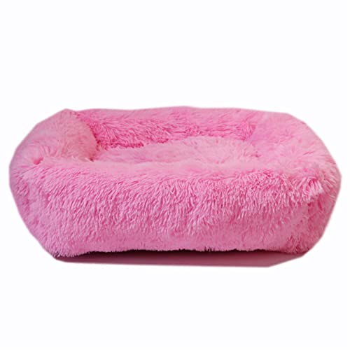 NADCFN Katzenbett Hundebett Haus Weiche Lange Plüsch-Katzenmatte Quadratisches Katzenbett Haus Katzen Hundematte Winter Haustier Kissen Hundematte(Pink,L-80x70x18cm) von NADCFN