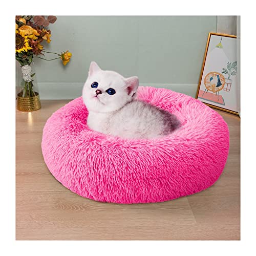 NADCFN Katzenbett Hundekissenbett Haustiersofa für Katzenhundehausbett Runde Katze Winter warmes Bett Haustierbetten Hundematte(Nest-Deep pink,100cm) von NADCFN