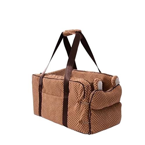 NADCFN Katzenbett Katzen-Hundebett-Reise-Auto-Sicherheits-Haustier-Sitz-tragbarer Transport-Hundetrage-Schutz Hundematte(Brown with Handle) von NADCFN