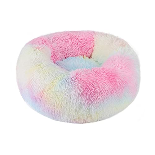 NADCFN Katzenbett Luxuriöses weiches Plüsch-Hundebett, runde Form, Schlafsack, Zwinger, Katze, Welpe, Schlafsofa, Haustierhaus Hundematte(Rainbow,XXL Diameter 100cm) von NADCFN