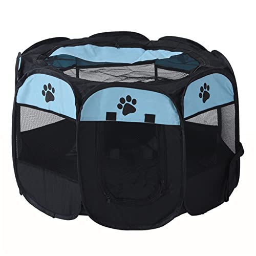 NADCFN Katzenbett Tragbares Haustierzelt, Faltbarer Katzen-Laufstallzaun, atmungsaktiver Kreißsaal, achteckiger Käfig, Welpe Hundematte(Blue Black,L) von NADCFN