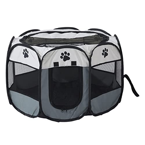 NADCFN Katzenbett Tragbares Haustierzelt, Faltbarer Katzen-Laufstallzaun, atmungsaktiver Kreißsaal, achteckiger Käfig, Welpe Hundematte(Off White Grey,M) von NADCFN