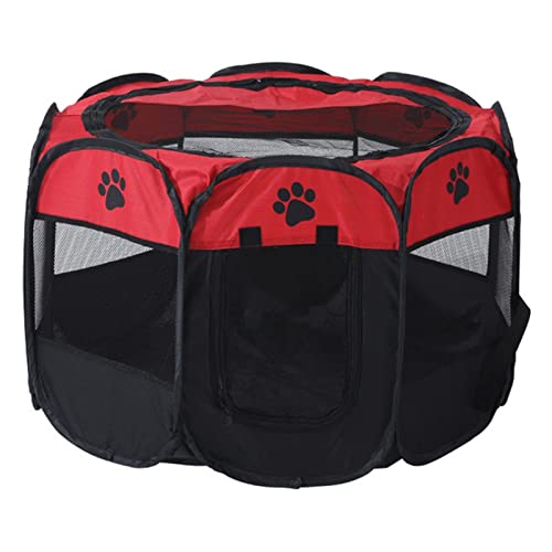 NADCFN Katzenbett Tragbares Haustierzelt, Faltbarer Katzen-Laufstallzaun, atmungsaktiver Kreißsaal, achteckiger Käfig, Welpe Hundematte(Red Black,L) von NADCFN