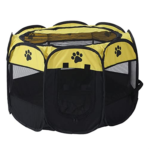 NADCFN Katzenbett Tragbares Haustierzelt, Faltbarer Katzen-Laufstallzaun, atmungsaktiver Kreißsaal, achteckiger Käfig, Welpe Hundematte(Yellow Black,L) von NADCFN