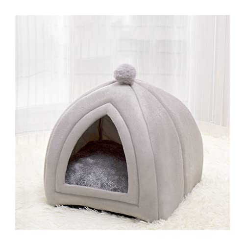 NADCFN Katzenbett Warmes Winter-Katzen-elastisches Bett-Nest-Haus für Katzen-Matte-Tiefschlaf-Kissen-Haus-Plüsch-Haustier-Nest Hundematte(Gray,L 40x40x42) von NADCFN