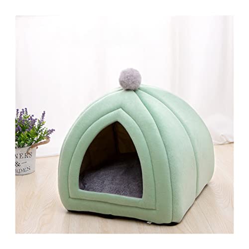 NADCFN Katzenbett Warmes Winter-Katzen-elastisches Bett-Nest-Haus für Katzen-Matte-Tiefschlaf-Kissen-Haus-Plüsch-Haustier-Nest Hundematte(Green,L 40x40x42) von NADCFN