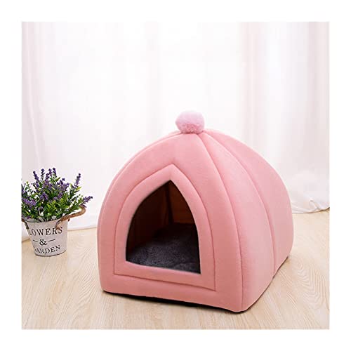 NADCFN Katzenbett Warmes Winter-Katzen-elastisches Bett-Nest-Haus für Katzen-Matte-Tiefschlaf-Kissen-Haus-Plüsch-Haustier-Nest Hundematte(Pink,L 40x40x42) von NADCFN