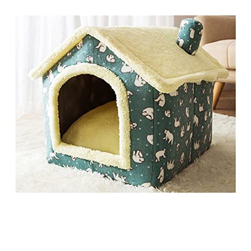 NADCFN Katzenbett Zusammenklappbares, bedrucktes Haustierhaus, schönes Kaninchenohr-Design, mechanische Wäsche, Hunde- und Katzenschlafnester Hundematte(Green House,S-39x32x34CM-4KG) von NADCFN