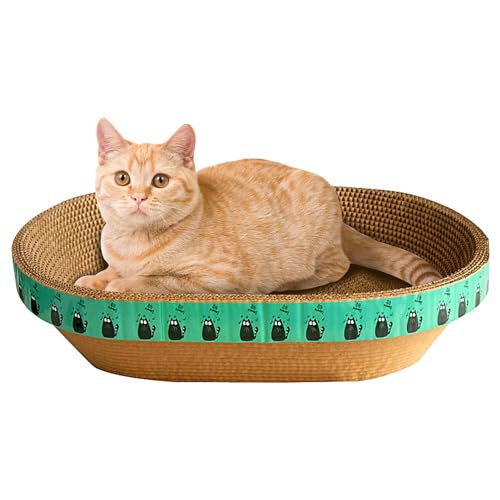 Katzenbett aus Karton | Ovaler gewellter Katzenkratzer aus Karton | Hochdichtes Katzenkratzbrett | Ovale Form Karton Katzenbett | Indoor Katzenmöbel Kratzbaum für Indoor Katzen Schlafen von NAIYAN