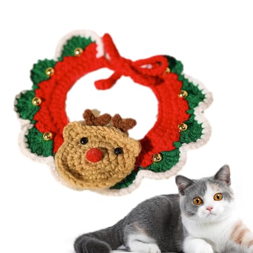 Weihnachten Hund Katze Weihnachtsmann Schal - Gestricktes Winter-Halswärmer-Kostüm für Haustiere - Weihnachtlich gestrickter Kragenschal mit Glockenanhänger für Katzen, Hunde, mittelgroße von NAIYAN