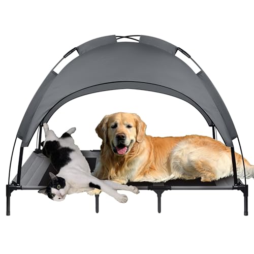 NAIZY 122x92cm Hundebett Erhöhtes Hundeliege Outdoor Kühlendes Haustierbett Wasserdichtes Katzenbett mit Baldachin & rutschfeste Fußpolster Katzenliege, für Indoor/Garten von NAIZY