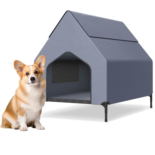 NAIZY 2-in-1 Hundehütte M Größe Kundehütte Outdoor, 109,5 x 74,5 x 93 cm Hundebett aus Oxford-Material & Atmungsaktives Netzgewebe mit Dach Hundeliege Katzenhöhle Haustier Shelter von NAIZY