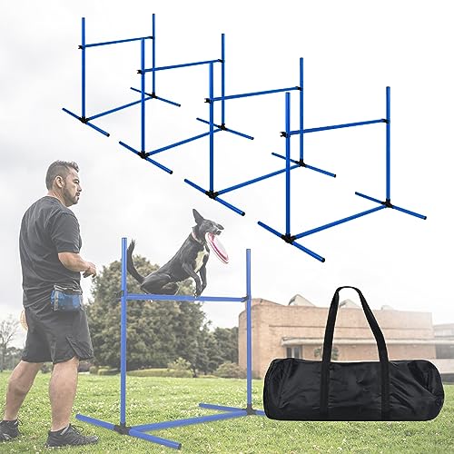 NAIZY 4-er Agility Hürdenset PVC Slalom Haustier höhenverstellbar Trainingsstangen Sprungstangen-Set für Hunde Katzen konditionelles Training Sprungkraft, Beweglichkeit - Blau von NAIZY