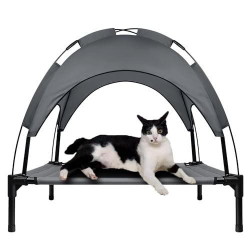 NAIZY 76x61cm Hundebett Erhöhtes Hundeliege Outdoor Kühlendes Haustierbett Wasserdichtes Katzenbett mit Baldachin & rutschfeste Fußpolster Katzenliege, für Indoor/Garten von NAIZY