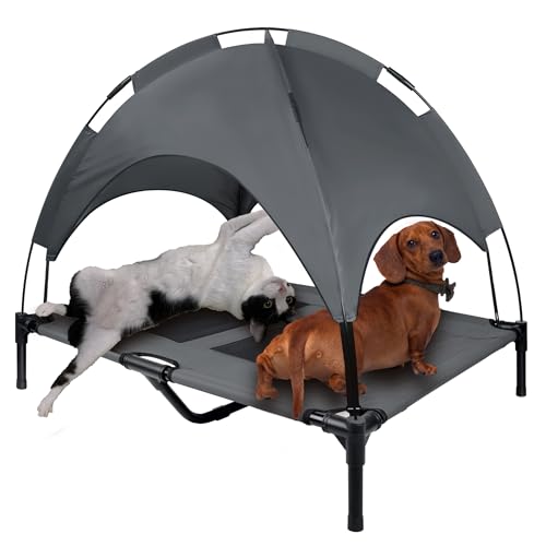 NAIZY 92x76cm Hundebett Erhöhtes Hundeliege Outdoor Kühlendes Haustierbett Wasserdichtes Katzenbett mit Baldachin & rutschfeste Fußpolster Katzenliege, für Indoor/Garten von NAIZY