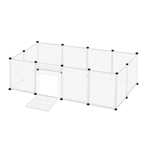 NAIZY Freigehege 12Pcs Laufstall 145x75x48cm Laufgitter Welpenlaufstall Weiß Kleintiergehege 35x45cm per Stück Freilaufgehege DIY Erweiterbar Kaninchen Meerschweinchen Gehege, mit Tür von NAIZY