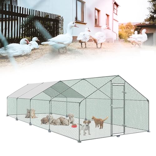 NAIZY Hühnerstall Hühner Freilaufgehege XXL 3x8x2m mit PE Sonnenschutzdach und Schloss Chicken Run Hühnergehege Hühnerauslauf für Voliere Hühner Kleintiere Ente Kaninchen von NAIZY