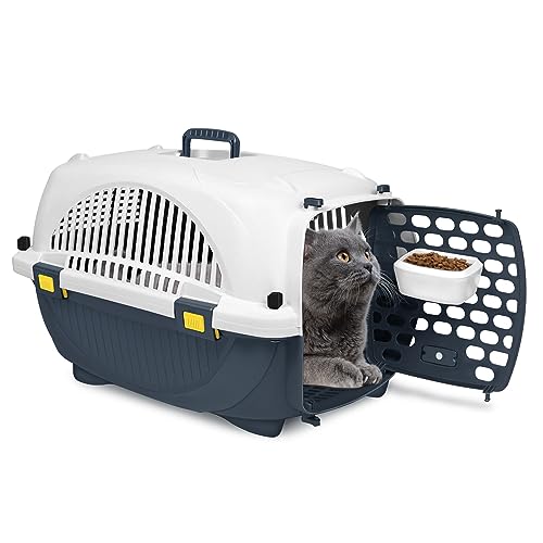 NAIZY Katze Transportbox Hund Katzentransportbox tragbarkeit 61x37x37 cm Hundetransportbox mit Windel-Teiler und Hängende Fressnäpfe, Haustiertransportbox für klein Katze Hund von NAIZY